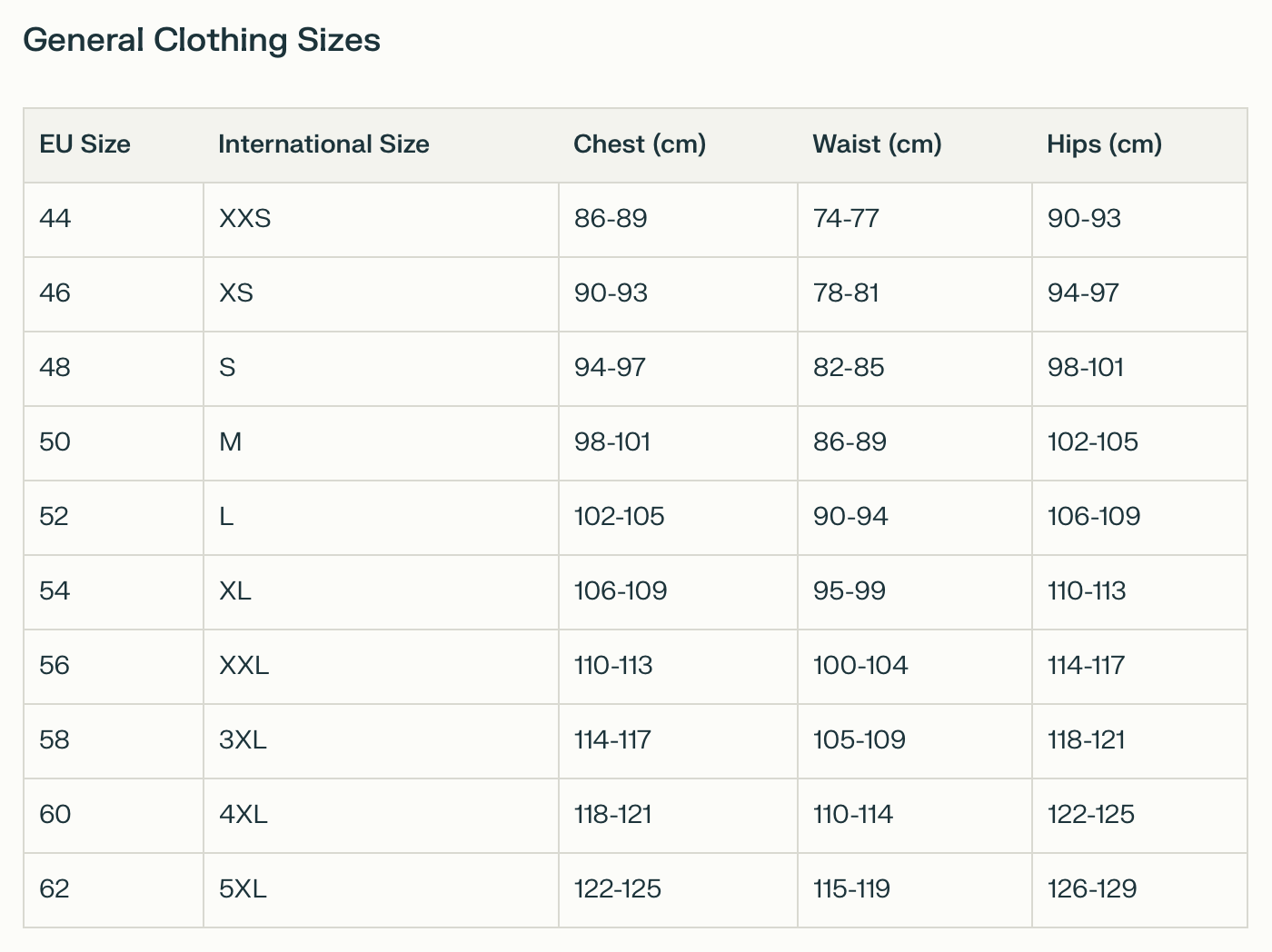 mens european sizing